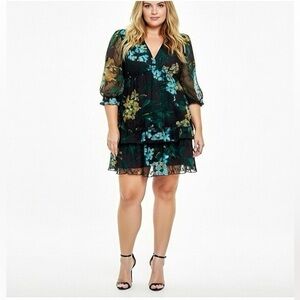 Maison Tara Women's Printed Lace Vneck Ruffle Flounce Mini dress size 22W